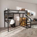 Full Size Loft Bed With Desk & Wardrobe Heavy Frame, Built In Staircase, Storage Rack & Shelves Gaming Bed - Black