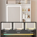 Space Saving Makeup Vanity Desk With Mirror & Adjustable Led Lights, Built-In Power Outlet, Hidden Storage, Includes Stool & Shelf - White