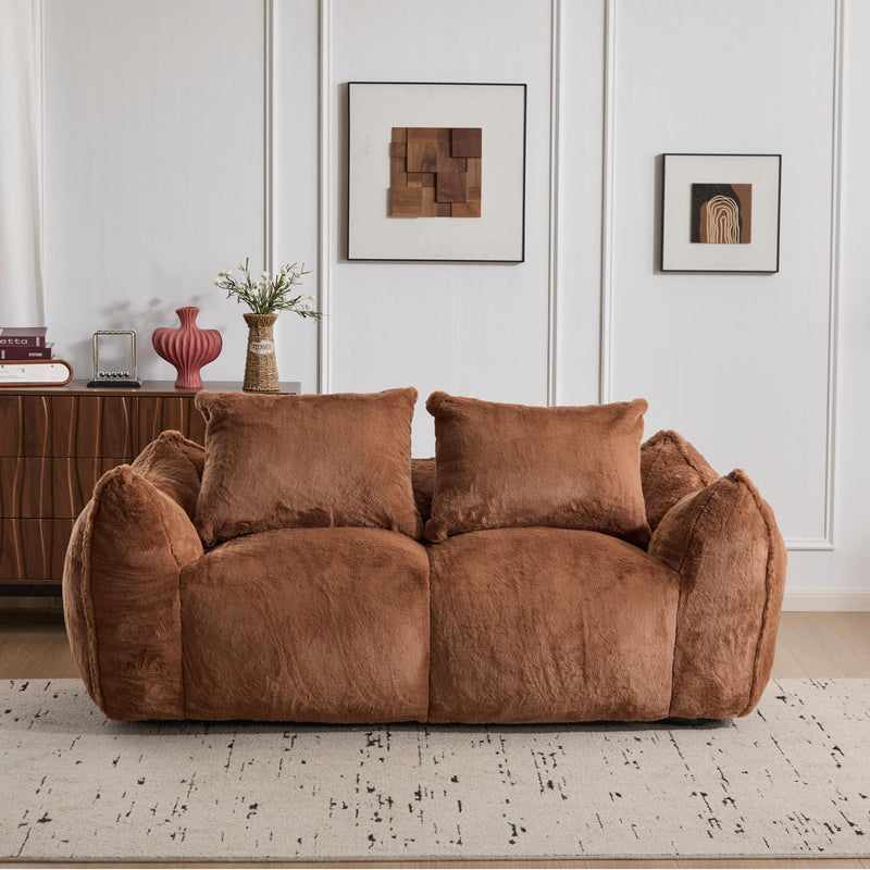 Giant Bean Bag Couch, Ultra Soft Fluffy Loveseat For Living Room Reading Chair With Pillows - Brown