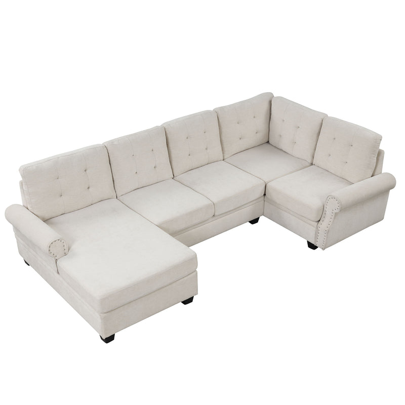 Modern U-Shaped Corner Sectional Sofa Upholstered Linen Sofa Couch For Living Room