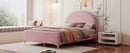 Full Size Upholstered Platform Bed with Classic Semi-circle Shaped headboard and Mental Legs, Velvet, Pink
