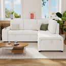 Pull-Out L-Shaped Sectional Sofa With Movable Ottoman And Stool, Large Storage Space, A Cup Holder, And 2 USB Ports For Living Room