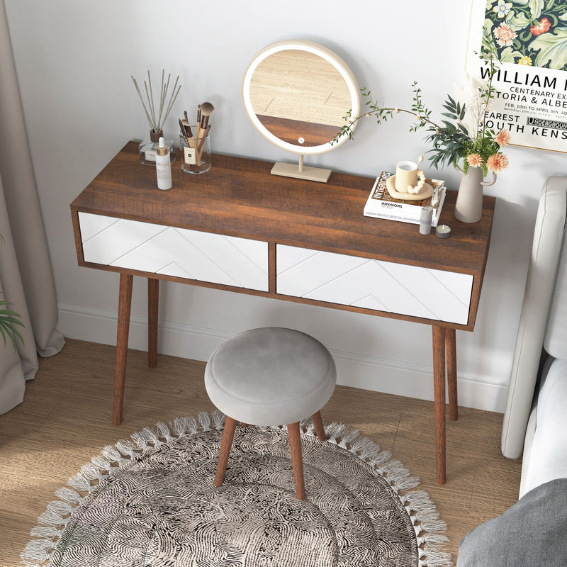 Rustic Entryway Console Table With Carved Panel Drawers And Wood Legs - Natural