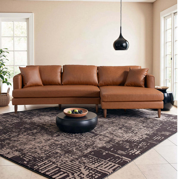 Blake L-Shaped Cognac Vegan Leather Sectional Sofa Right Facing