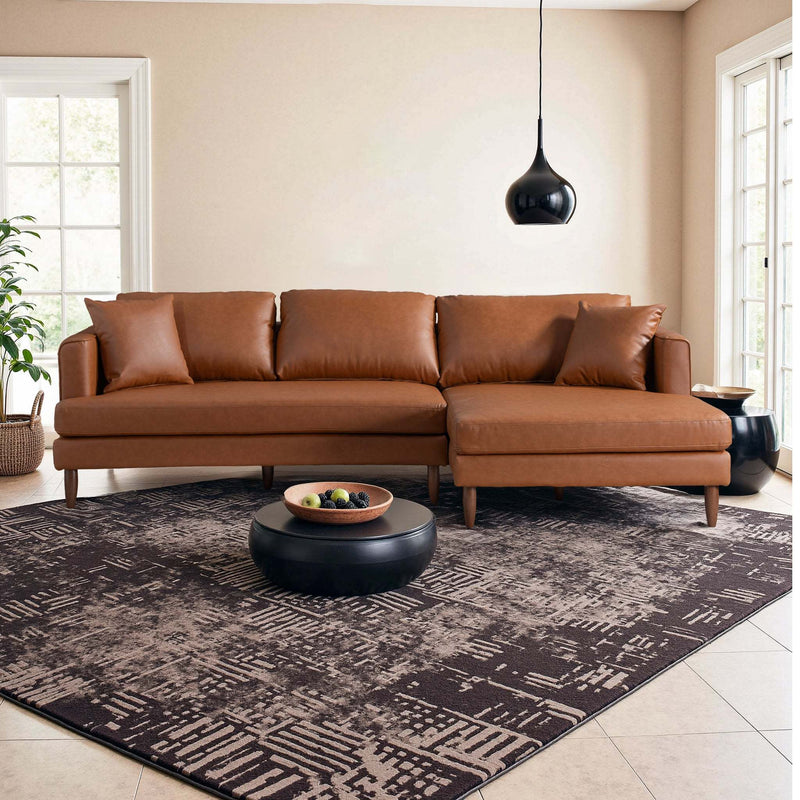 Blake L-Shaped Cognac Vegan Leather Sectional Sofa Right Facing