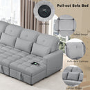 Oversized U-Shaped Versatile Sectional, Pull-Out Sofa Bed With Double Storage Chaise Lounges And 2 USB Ports For Living Room