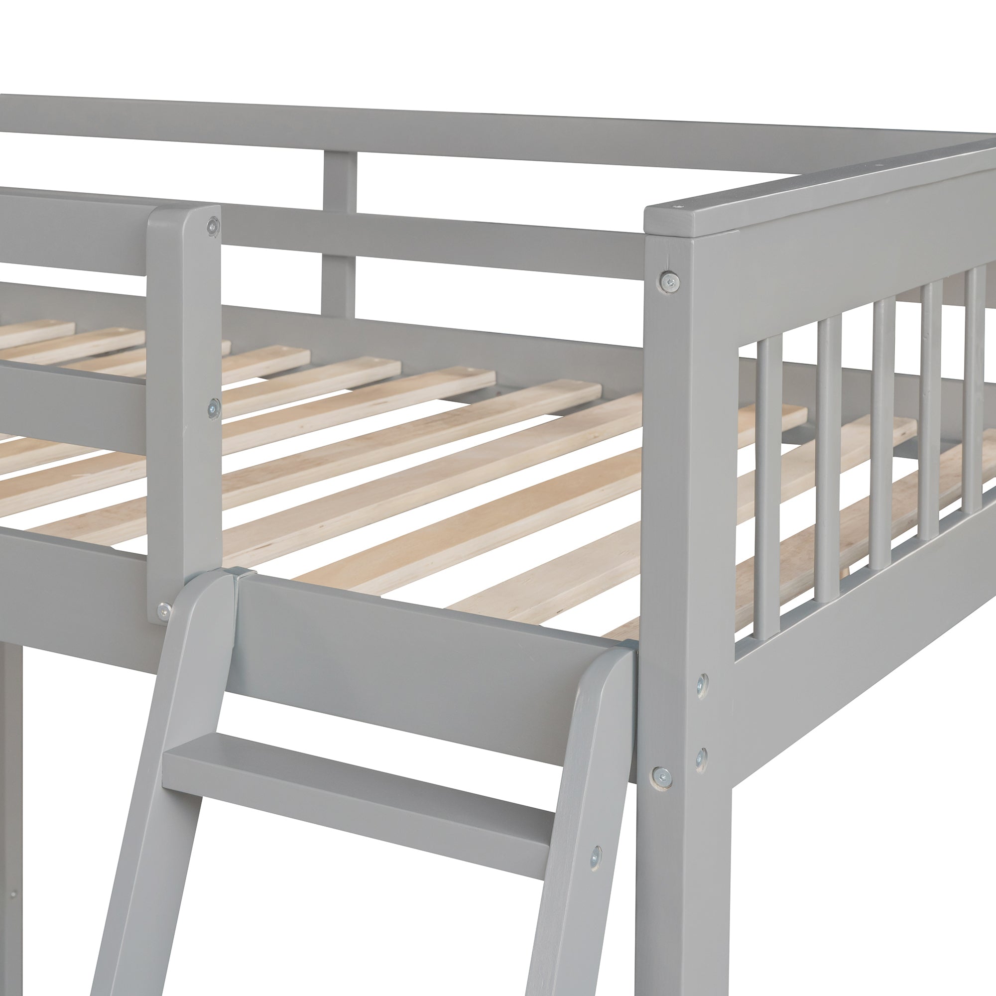 Twin over Full L-Shaped Bunk Bed With 3 Drawers, Ladder and Staircase - Gray - Atlantic Fine Furniture Melbourne FL