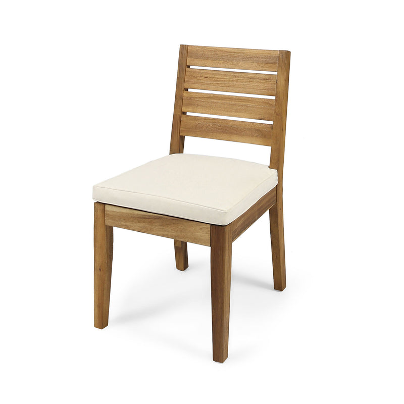 Outdoor Armless Dining Chair With Cushions (Set of 2) - Natural / Beige