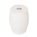 Glazed Ceramic Drum Stool Indoor / Outdoor Side Table Ceramic - White