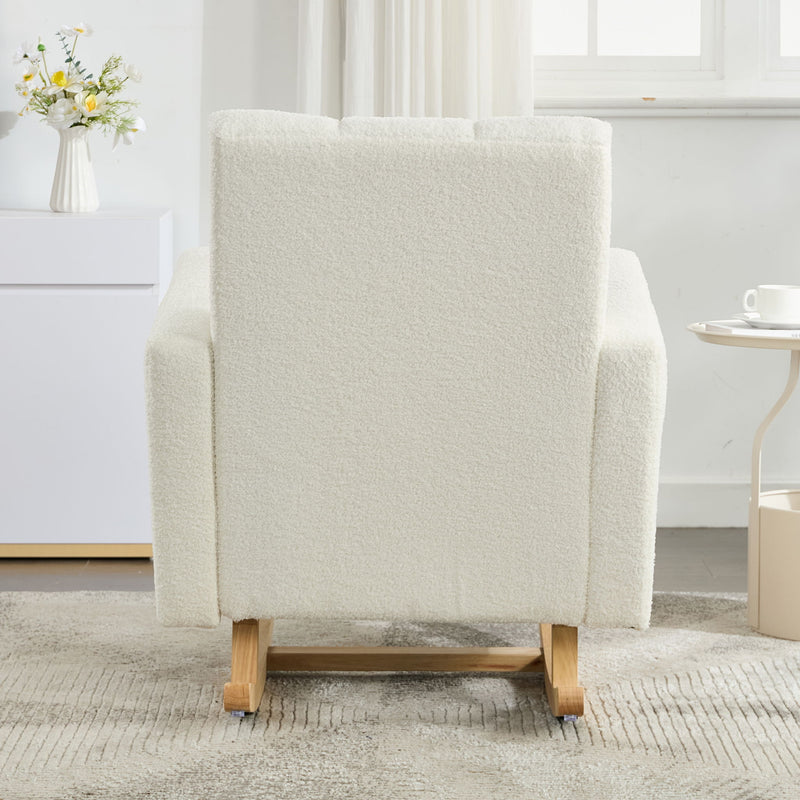 Accent Rocking Chair With Pillow, Spacious & Comfortable Seating For Living Room Or Bedroom - Cream White