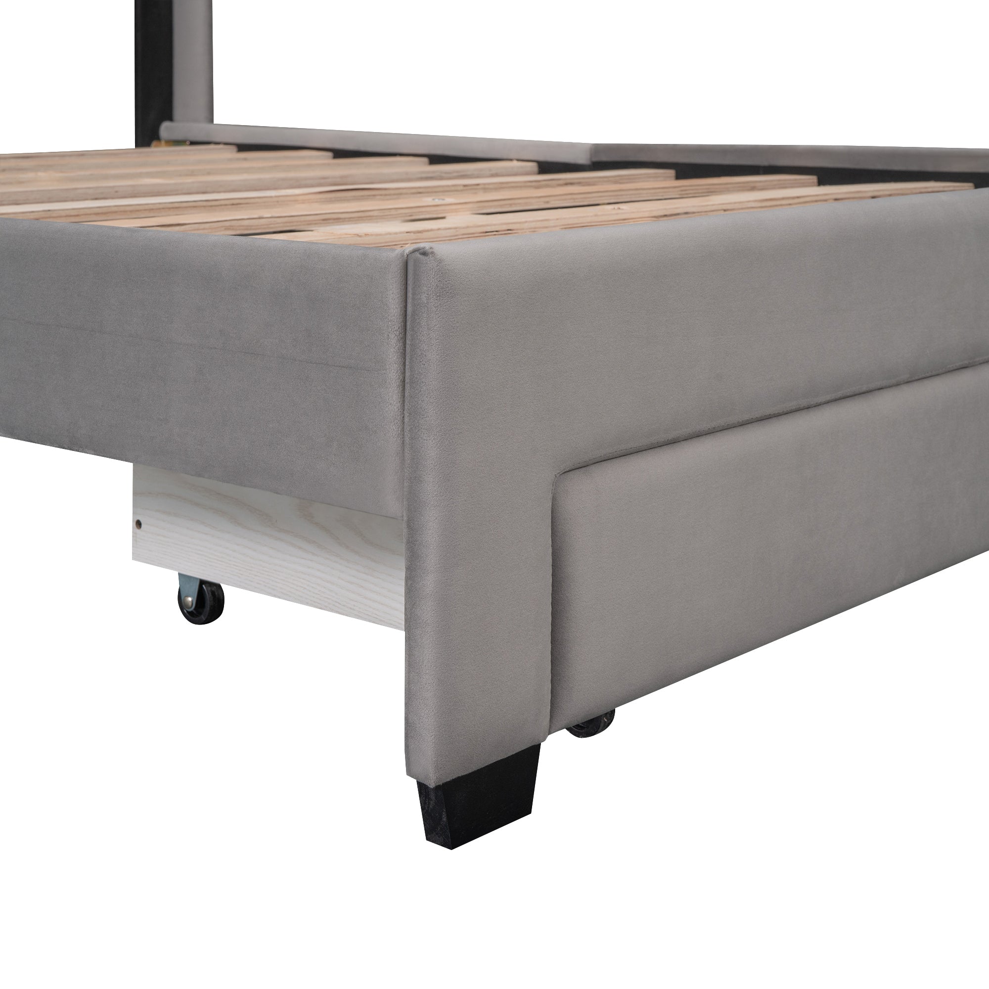 Queen Size Storage Bed Velvet Upholstered Platform Bed with a Big Drawer - Gray - Atlantic Fine Furniture Melbourne FL