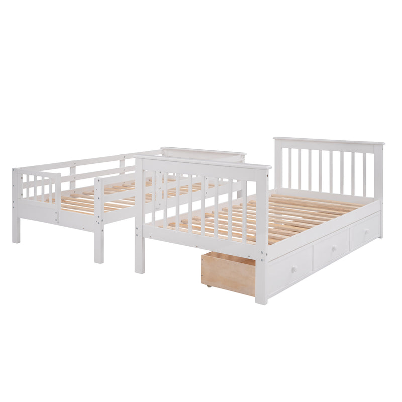 Stairway Twin-Over-Twin Bunk Bed with Three Drawers for Bedroom, Dorm - White(Old sku: LP000309AAK)