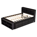 Full Bed with Bookcase Headboard, Under bed Storage Drawers and Bed End Storage Case,Espresso