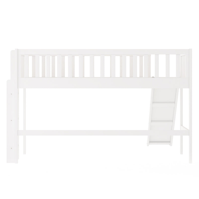 Twin Size Low Loft Bed with Ladder and Slide,White(OLD SKU:WF196418AAK)