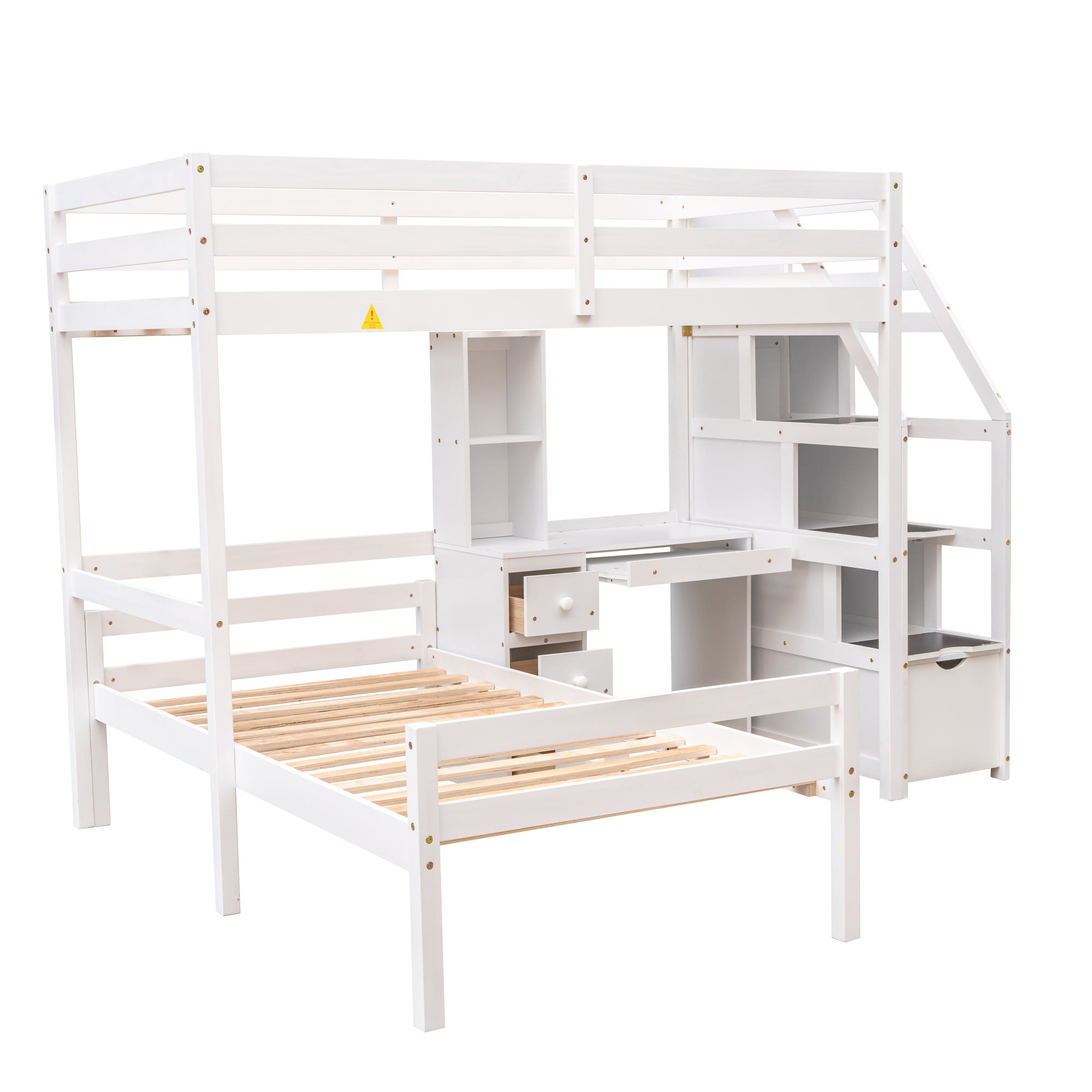 Twin Size Loft Bed with a Stand-alone Bed, Storage Staircase, Desk, Shelves and Drawers, White - Atlantic Fine Furniture Melbourne FL