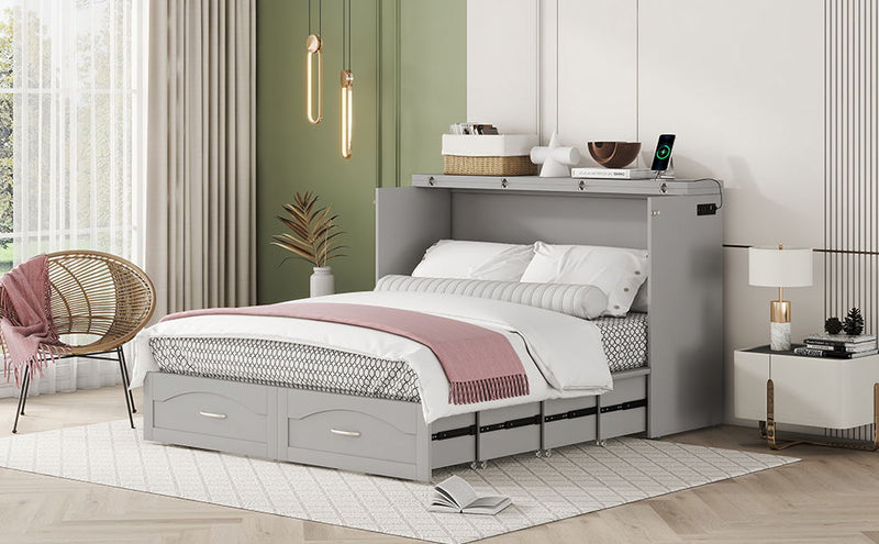 Murphy Wall Bed With Drawer And A Set Of Sockets & USB Ports, Pulley Structure Design
