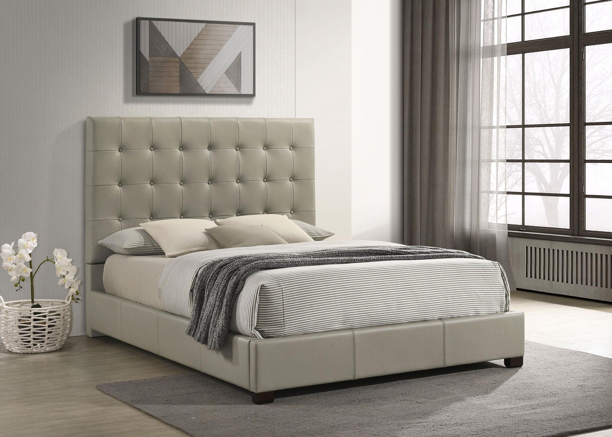 Medley Genuine Leather Queen Panel Platform Bed Tan