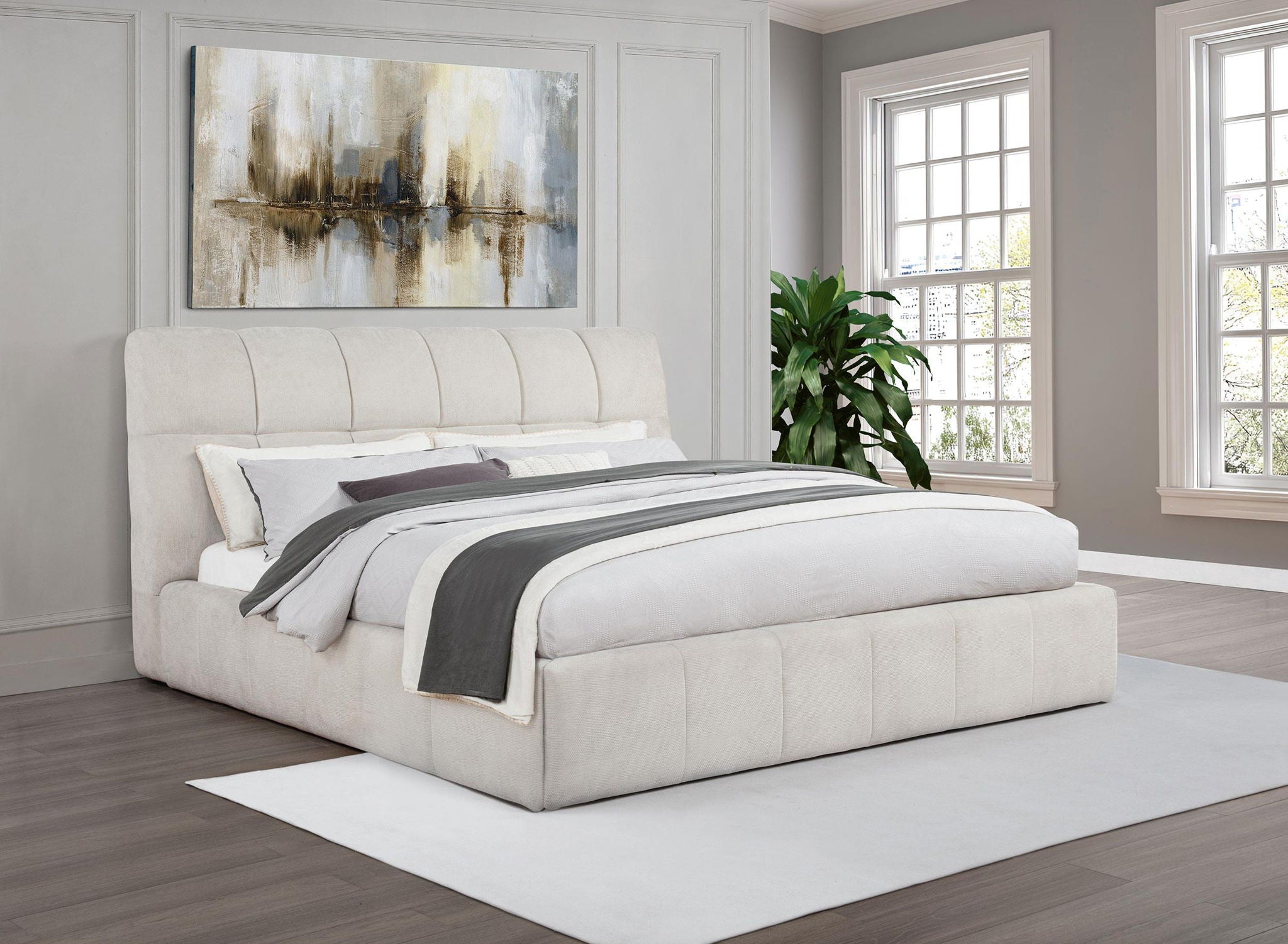 Nollet 48-inch Upholstered California King Platform Bed Cream