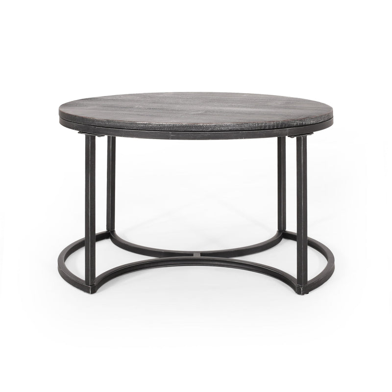 Icebergs - 3 Piece Coffee Table Set With Wood Top And Iron Base - Black / Gray