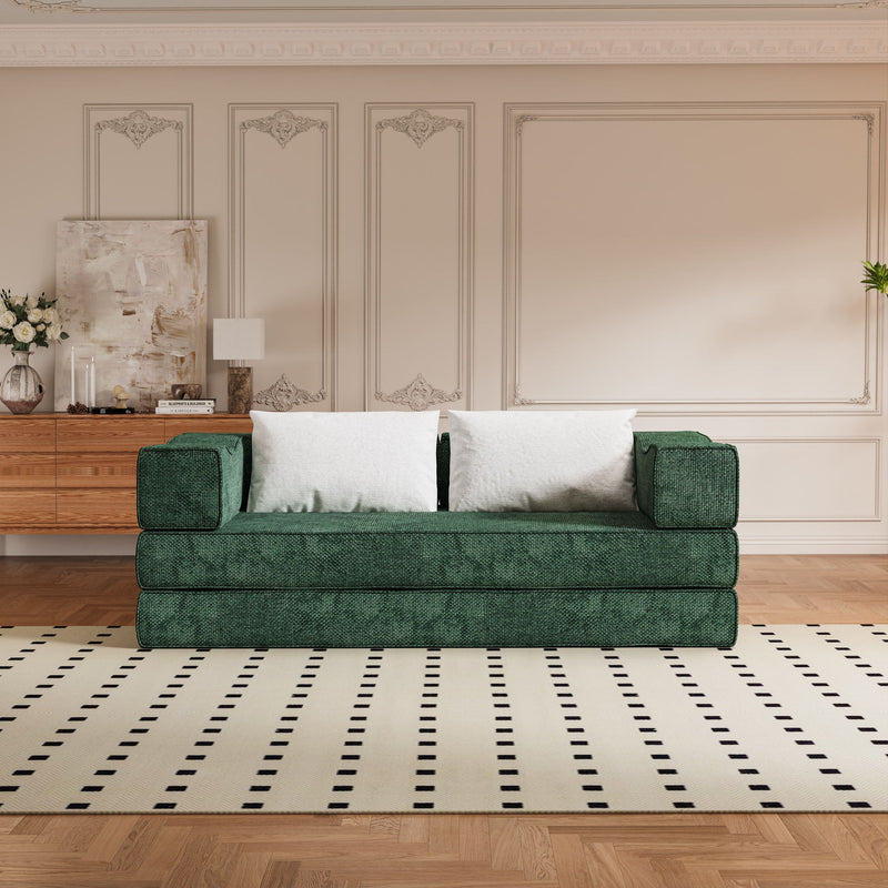 Convertible Couch Bed With 2 Pillows, 3 Seat Folding Floor Couch & King Size Bed Mattress, Diy Combination - Green