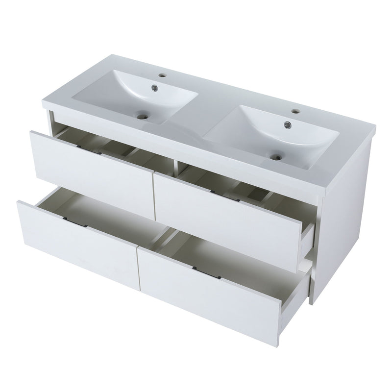 Modern Floating Bathroom Vanity With Dual Resin Sink, Soft Close Drawers