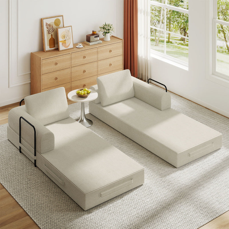 Convertible Sleeper Sofa Bed With Cylindrical Pillow, Fixed Shape Frame