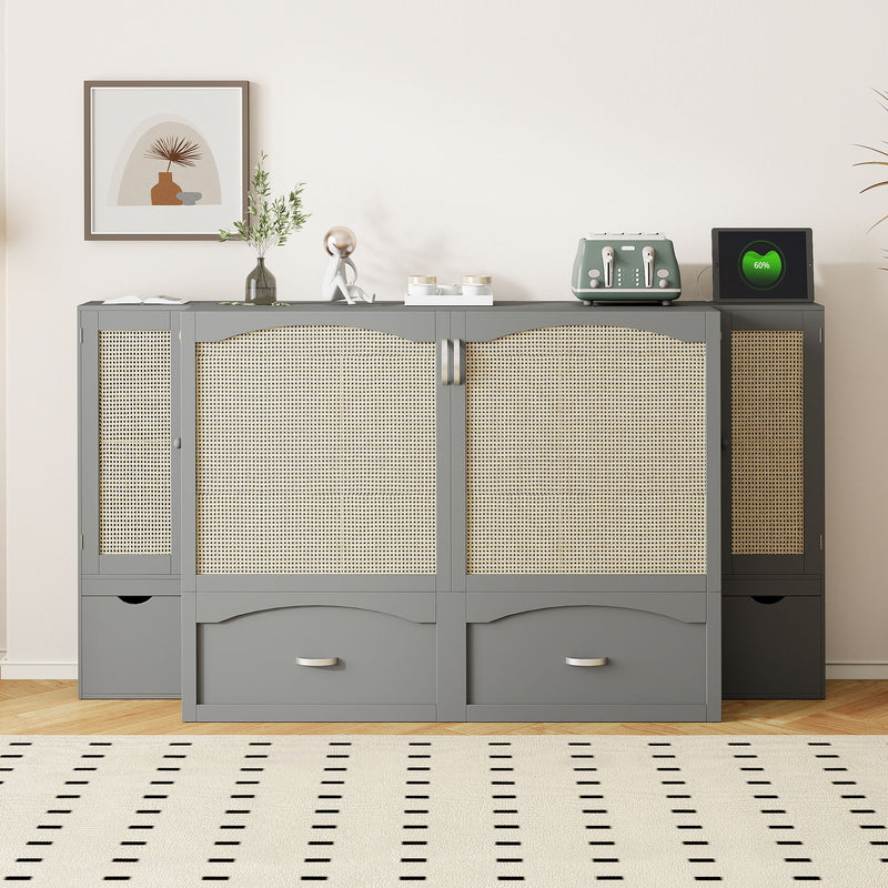 Murphy Wall Bed With Drawer And Rattan Decoration
