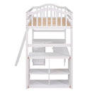 Twin size Loft Bed with Drawers, Cabinet, Shelves and Desk, Wooden Loft Bed with Desk - White(OLD SKU :LT000505AAK)