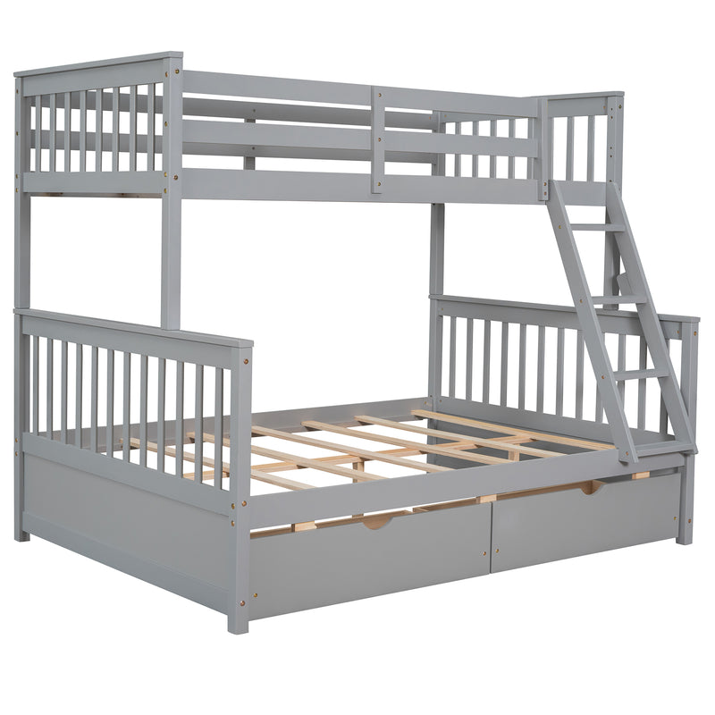 Twin-Over-Full Bunk Bed with Ladders and Two Storage Drawers(Gray){old sku:LT000165AAE}