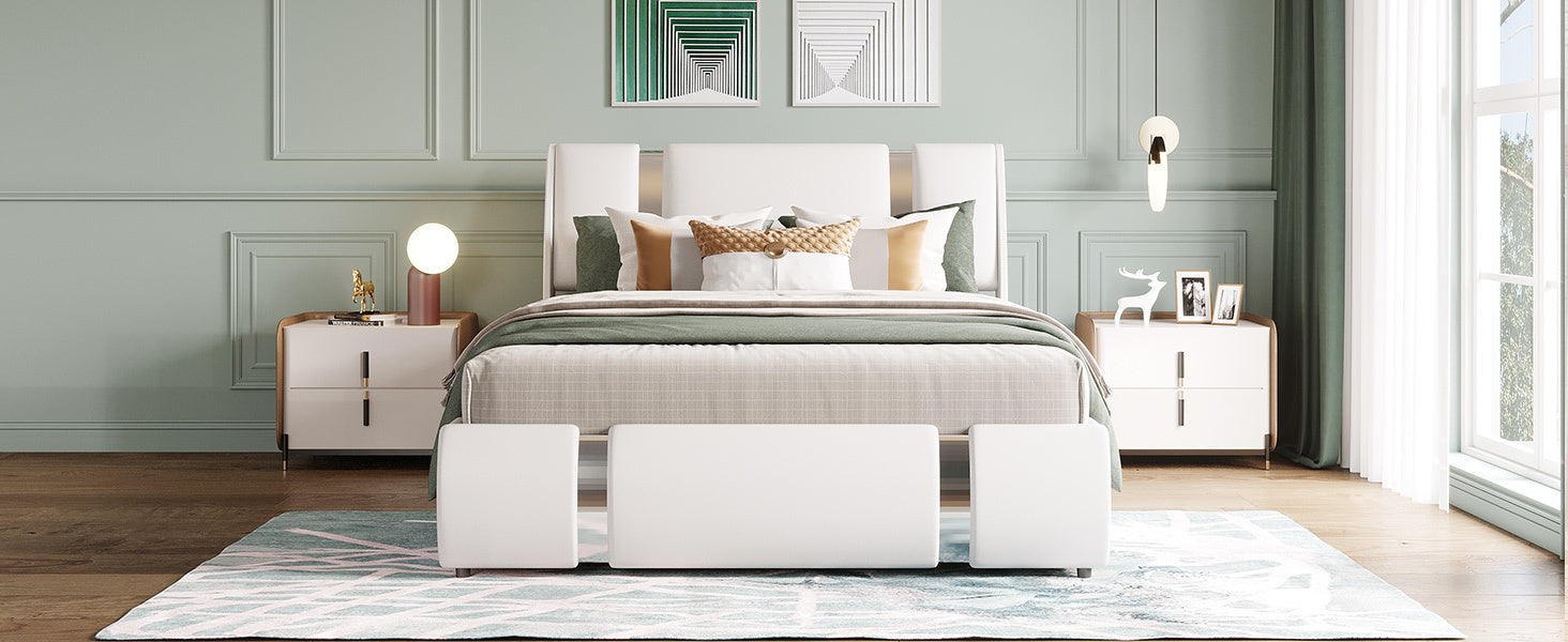 Full Size Upholstered Faux Leather Platform bed with a Hydraulic Storage System, White - Atlantic Fine Furniture Melbourne FL