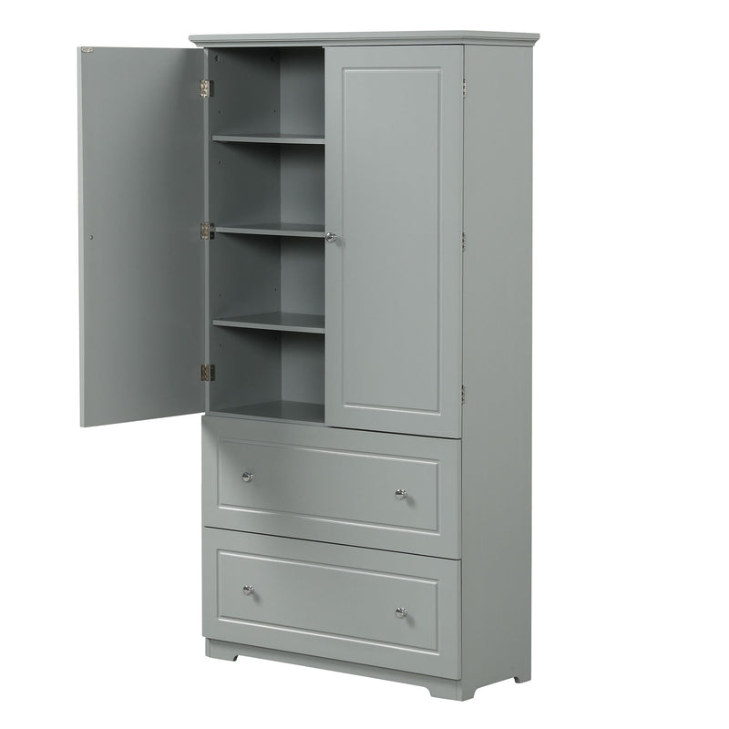 Wide Bathroom Storage Cabinet, Freestanding Storage Cabinet With Two Drawers And Adjustable Shelf, MDF Board With Painted Finish - Gray