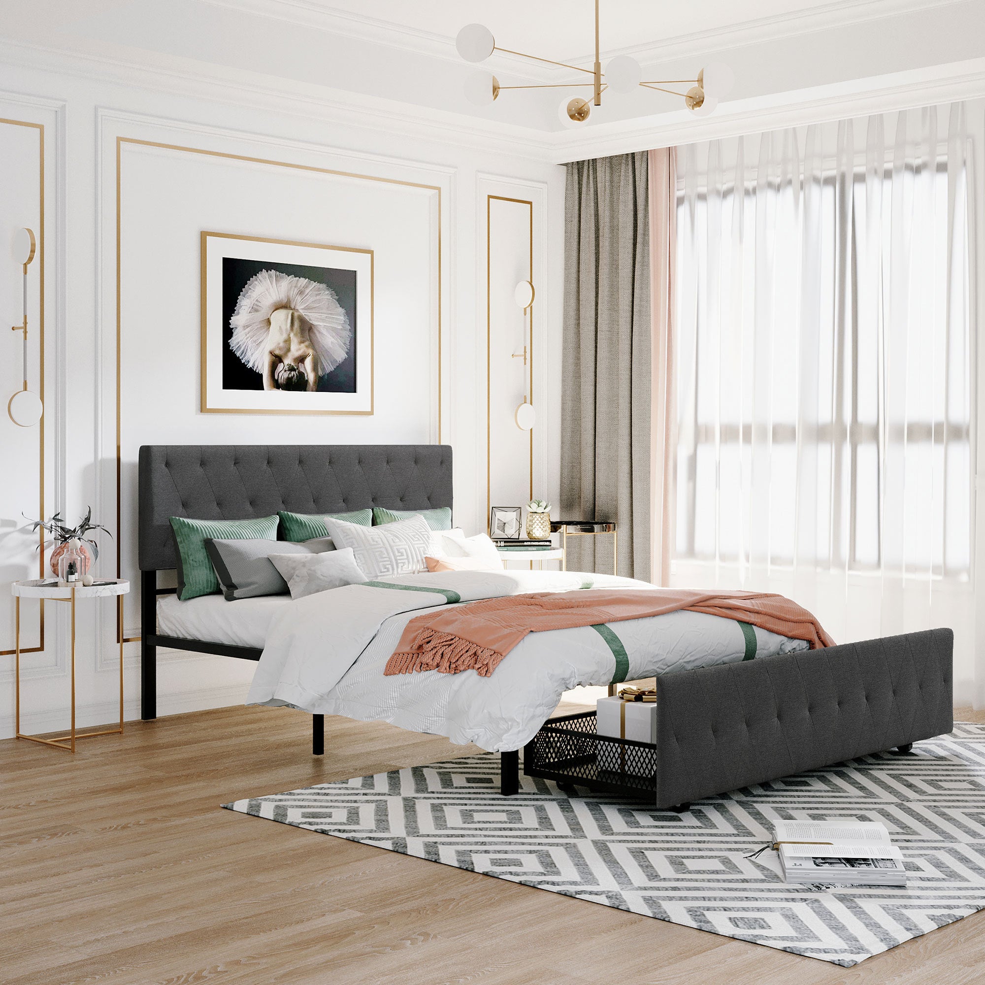 Queen Size Storage Bed Metal Platform Bed with a Big Drawer - Gray - Atlantic Fine Furniture Melbourne FL