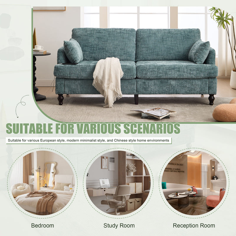 Chenille 2 Seater Sofa With LED Light, USB Charging Port, And Storage Bag