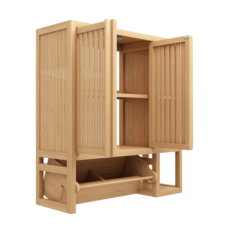 Elegant Bamboo Wall Mounted Bathroom Cabinet With Storage For Toiletries And Towels - Neutral