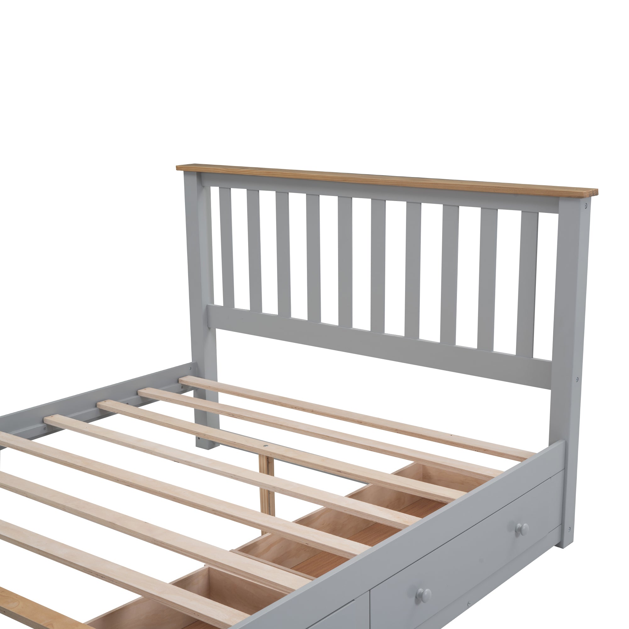Queen Size Wood Platform Bed with Two Drawers and Wooden Slat Support,Gray+Natrual - Atlantic Fine Furniture Melbourne FL