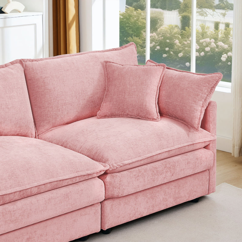 Modular L-Shaped Sectional Sofa Set With Movable Ottoman - Pink