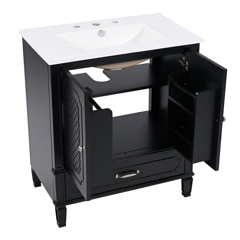 Vintage Style Bathroom Vanity With Sink, Multi Functional Storage, Soft-Closing Door