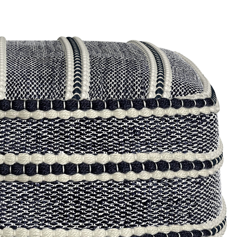 Corrie - Square Woven Outdoor / Indoor Pouf - Navy / White