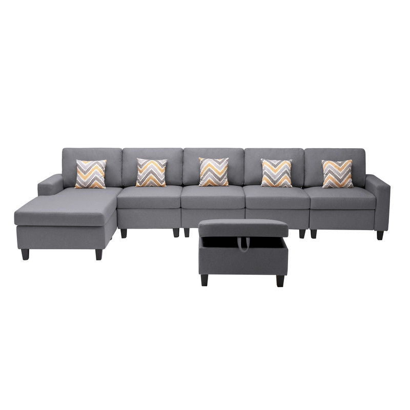 Nolan - Fabric 6 Piece Sectional Sofa With Pillows And Interchangeable Legs