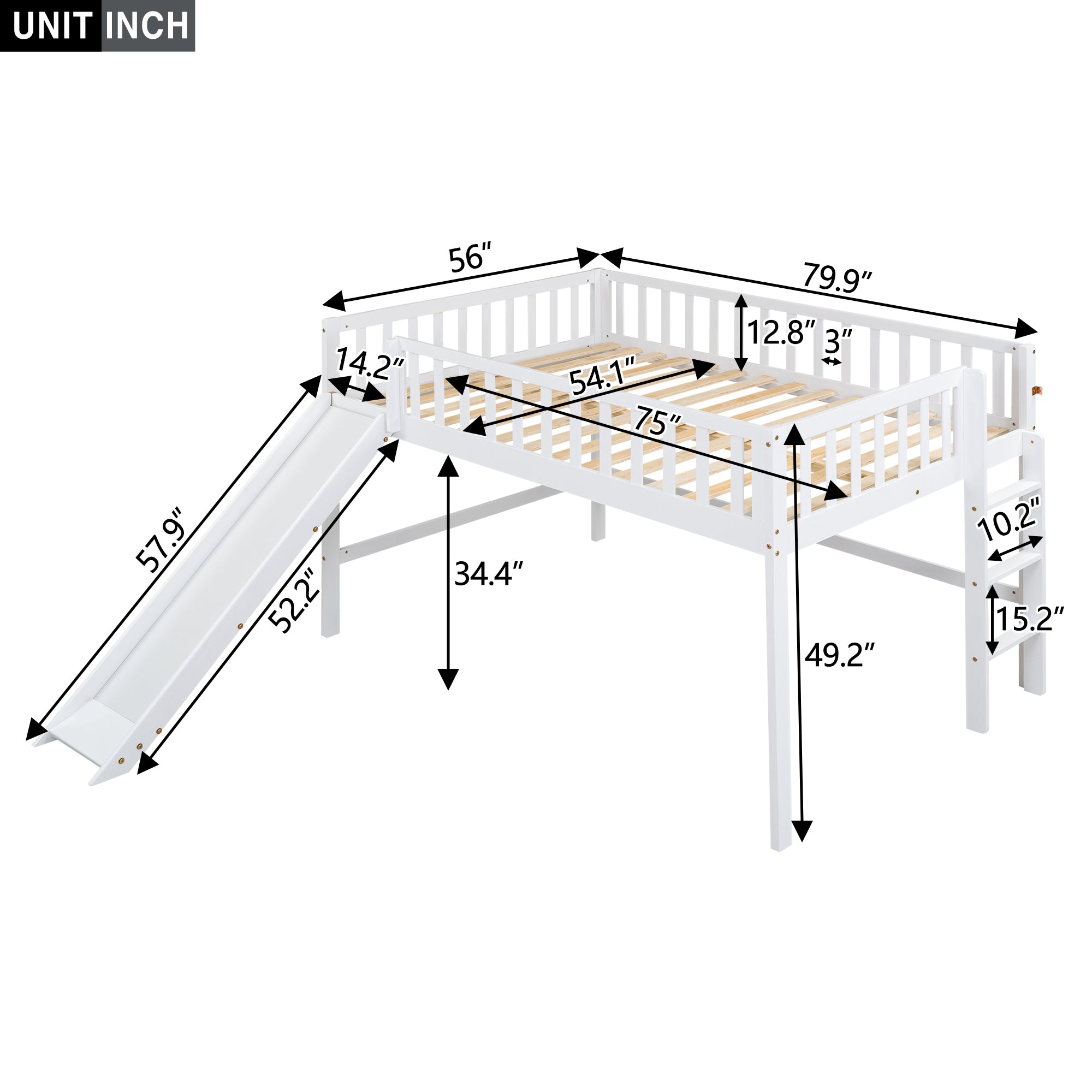 Full Size Low Loft Bed with Ladder and Slide,White - Atlantic Fine Furniture Melbourne FL