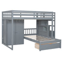 Full Over Twin Bunk Bed with Wardrobe, Drawers, Gray
