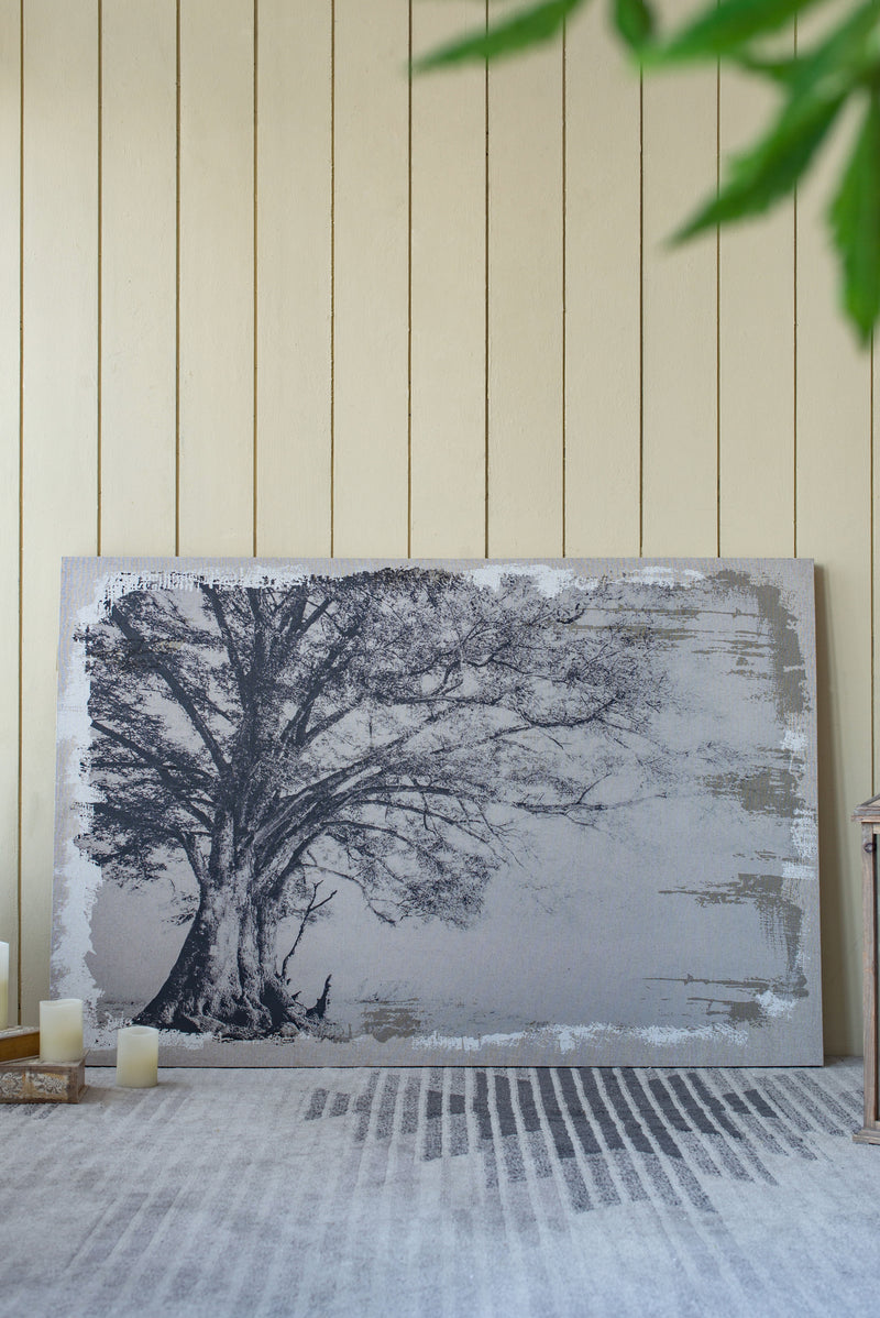 Large Arboreal Shelter Canvas Art Print, Traditional Style Floral Wall Art, Home Decor Accent Piece - Gray / White Matte