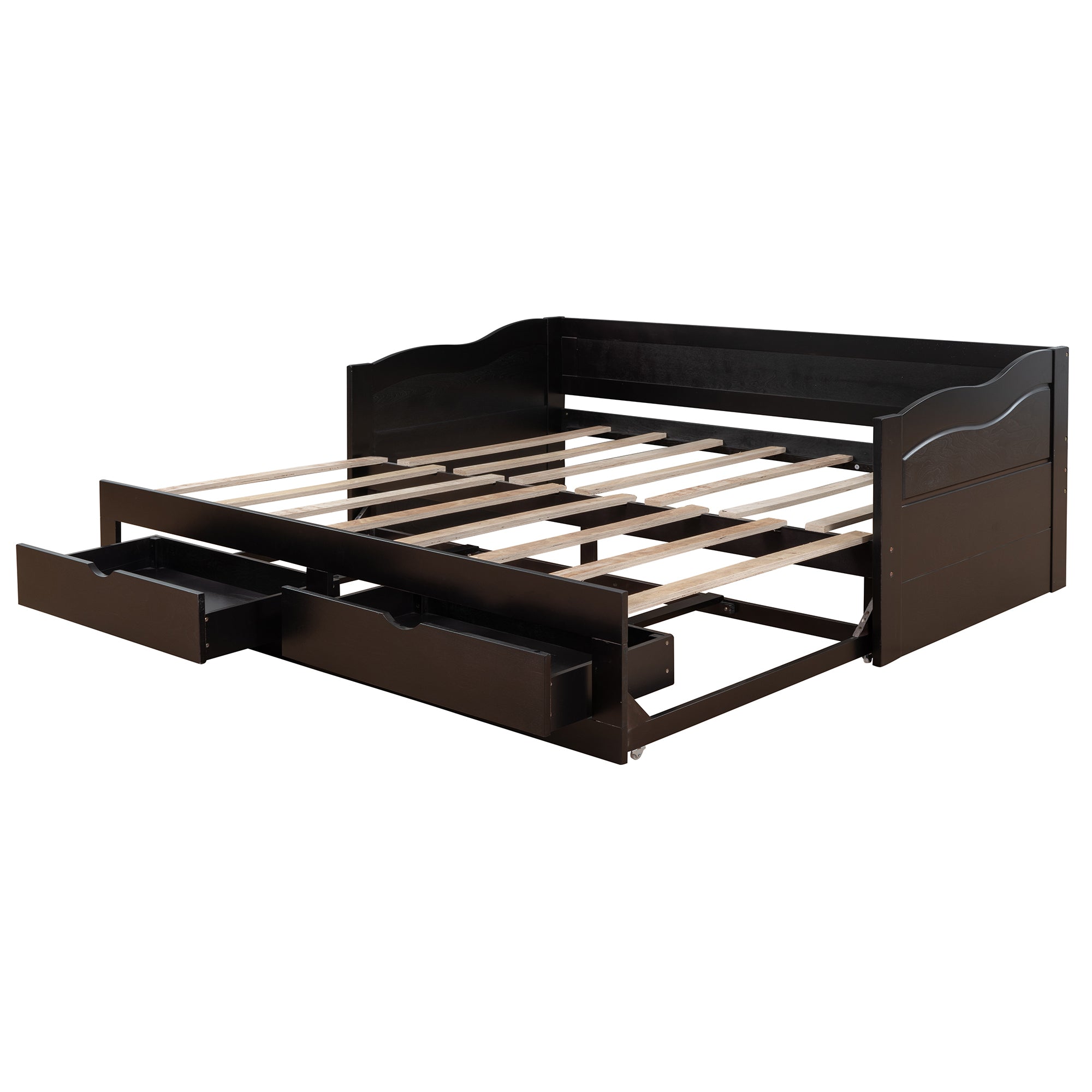 Wooden Daybed with Trundle Bed and Two Storage Drawers , Extendable Bed Daybed,Sofa Bed with Two Drawers, Espresso - Atlantic Fine Furniture Melbourne FL