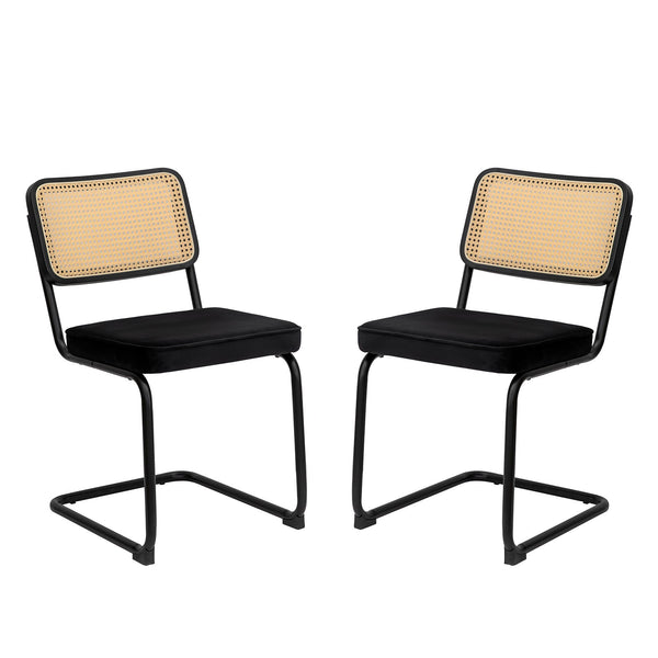 Rattan Side Accent Dining Chairs With Painted Legs (Set of 2)