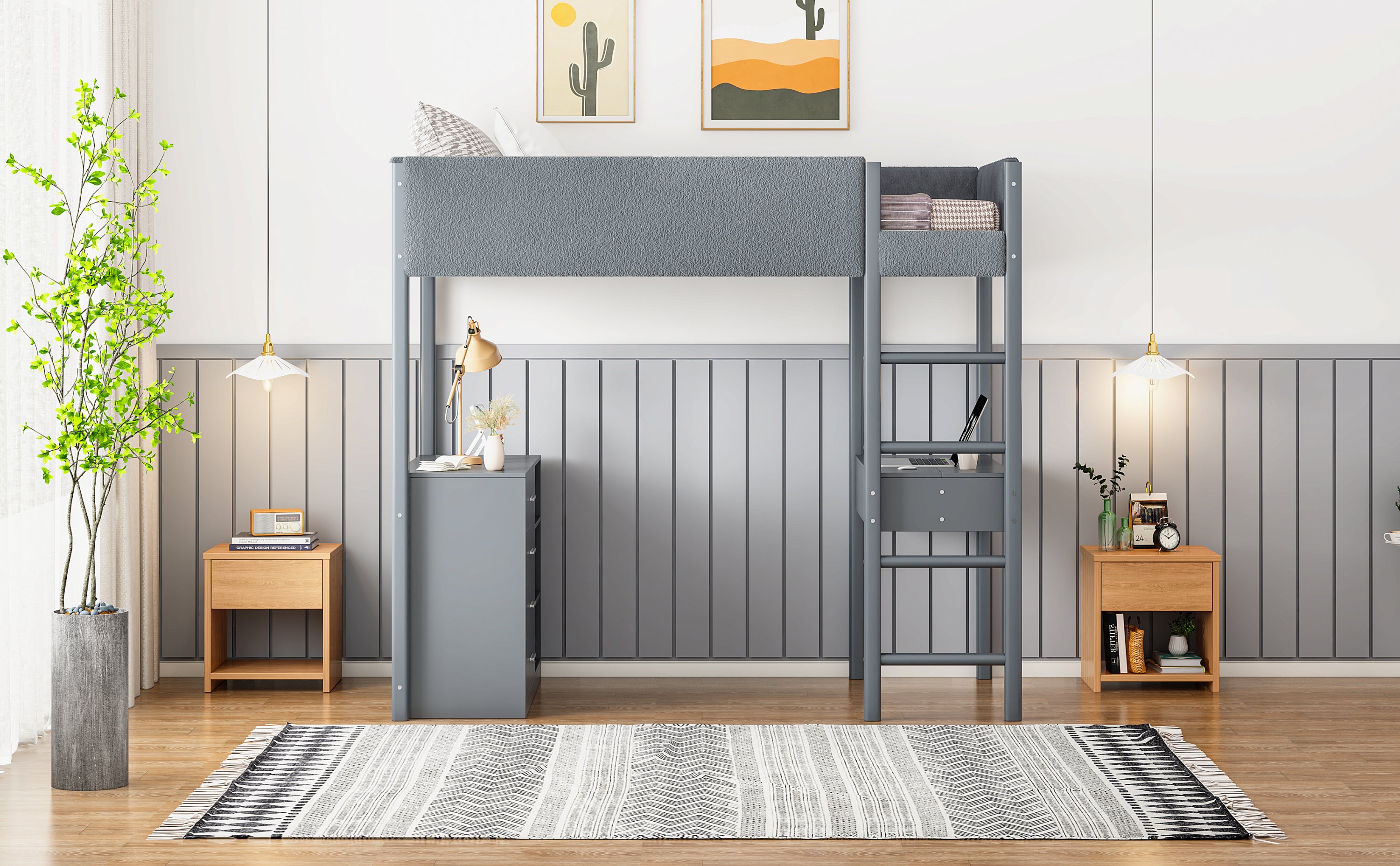 Twin Size Teddy FleeceLoft Bed Wood Bed, Gray - Atlantic Fine Furniture Melbourne FL