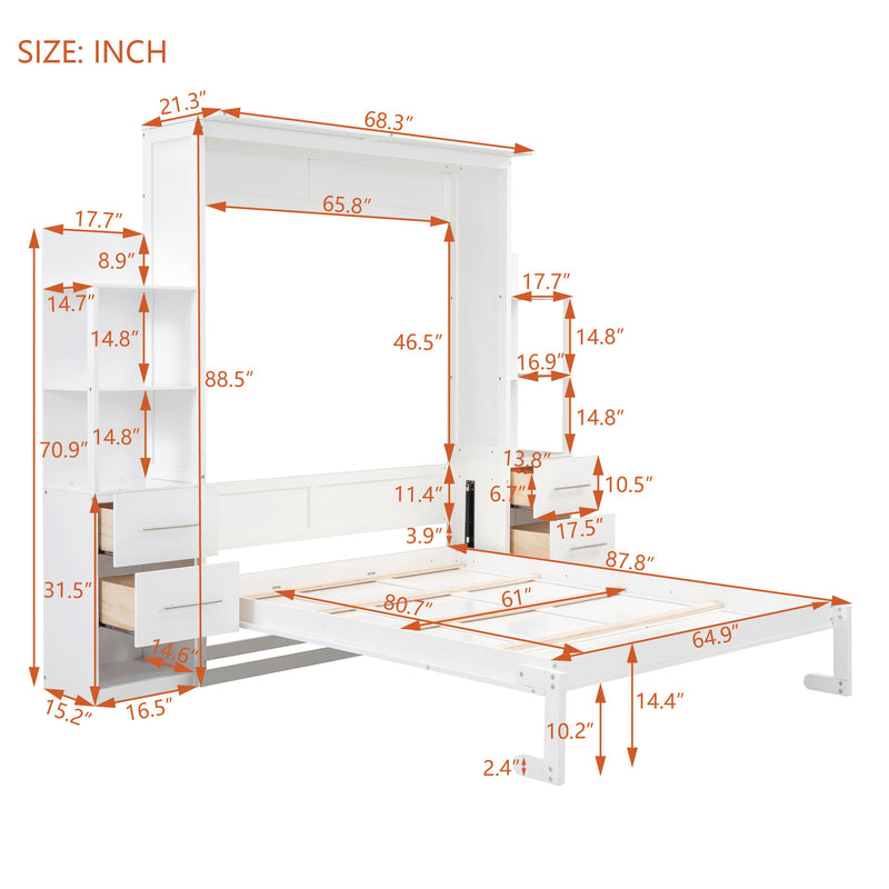 Murphy Wall Bed With Shelves, Drawers And LED Lights