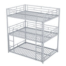 Metal Full Size Triple Bunk Bed, Silver