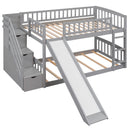 Twin Over Twin Bunk Stairway Bed With 2 Drawers And Slide - Gray