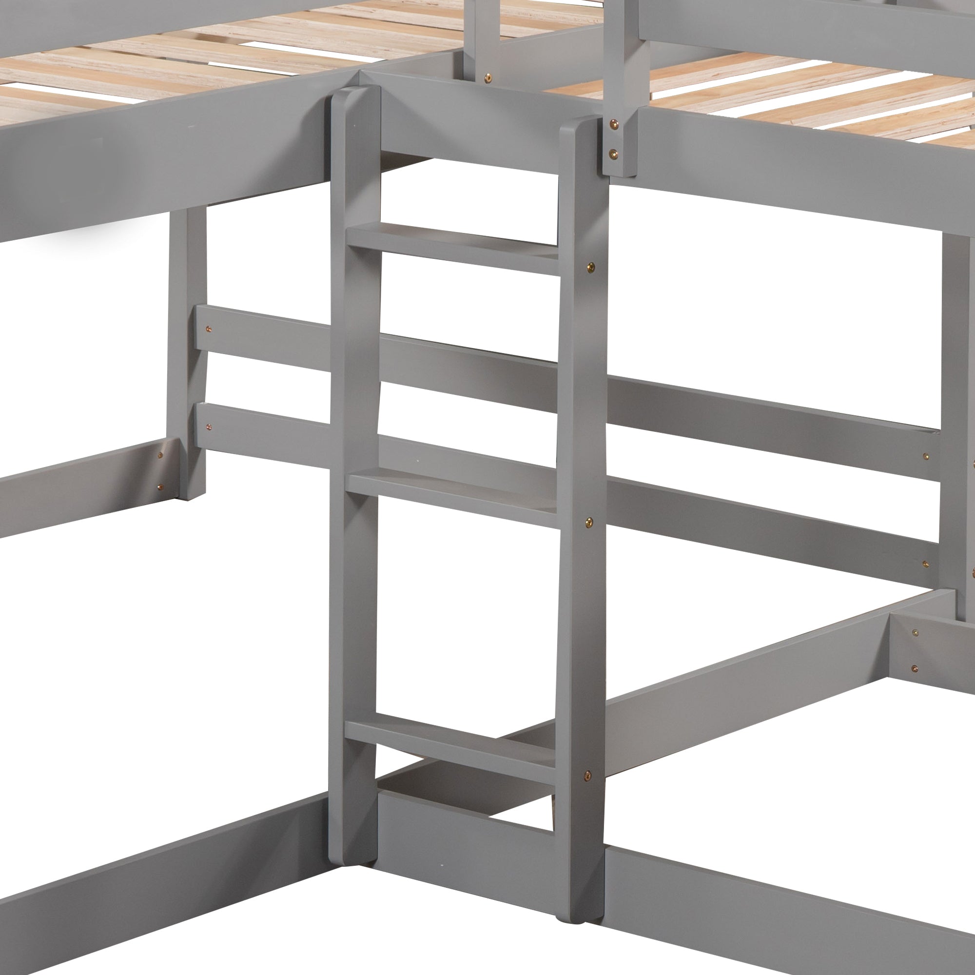 Full and Twin Size L-Shaped Bunk Bed with Slide and Short Ladder,Gray - Atlantic Fine Furniture Melbourne FL