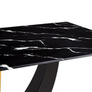 Modern Minimalist Luxurious Imitation Marble Dining Table Rectangular Office Desk With Tempered Glass - Black